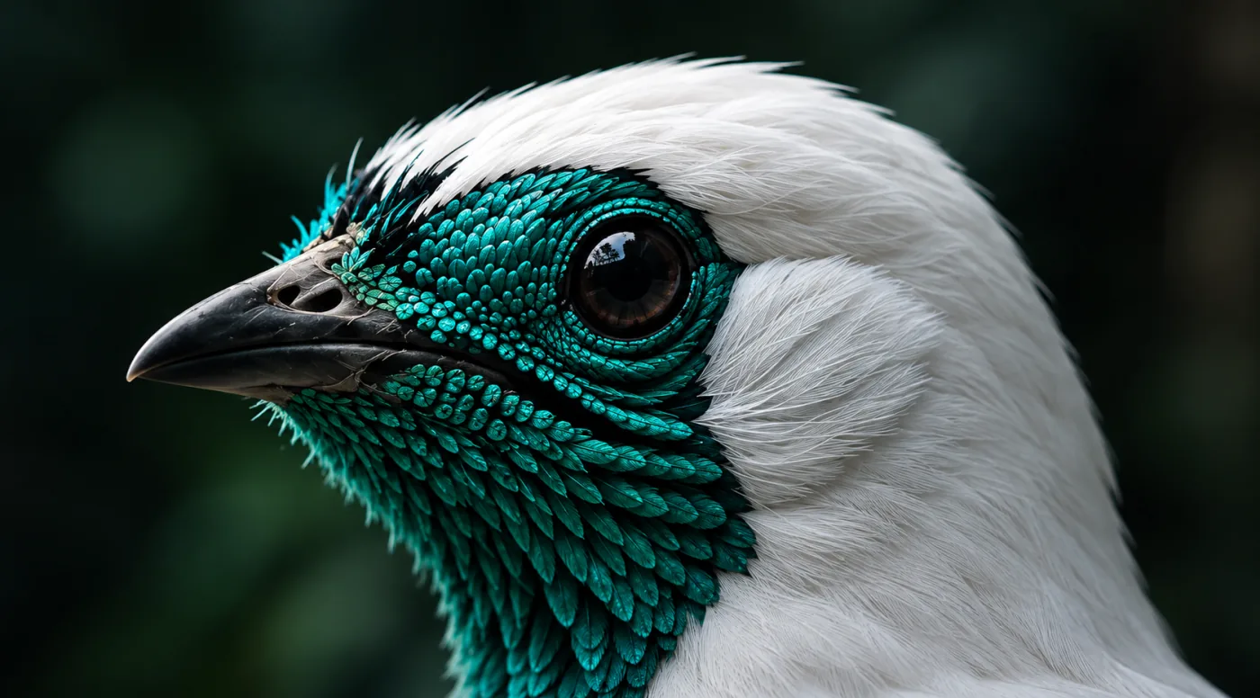 Close view of the GreenFace bird, alert and observant.